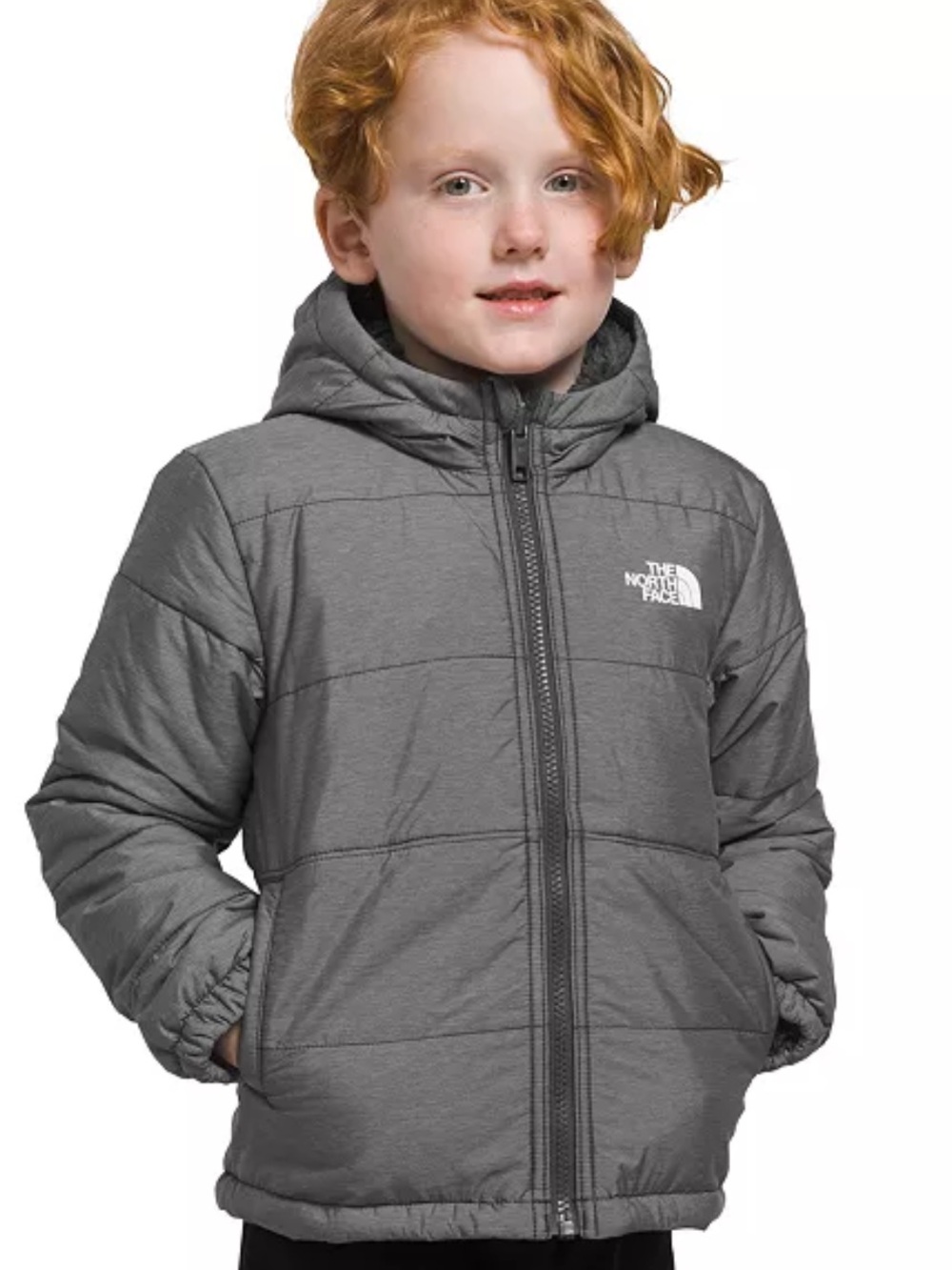 The North Face Boys Gray Reversible Mount Chimbo Jacket in Gray Size 7